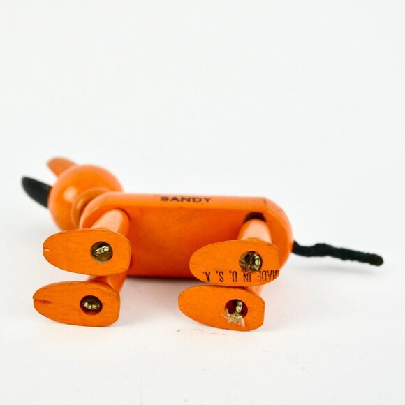 Little Orphan Annie Articulating Orange Wooden Dog Toy Vintage - Picture 8 of 8